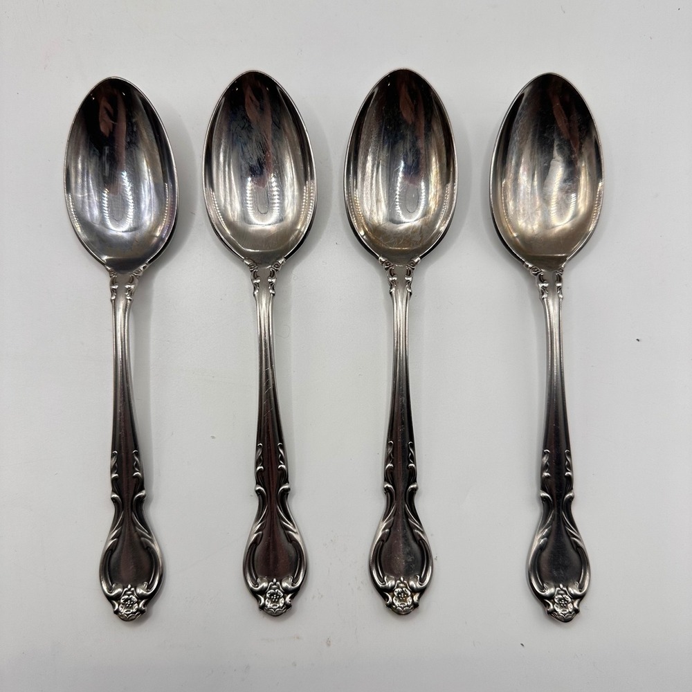 Lyon Stainless Queen's Fancy Teaspoons Set of 4 Floral Flatware Silverware